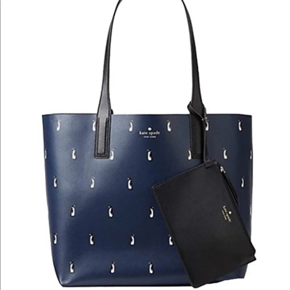 Kate Spade Blue Arch Penguins Large Tote